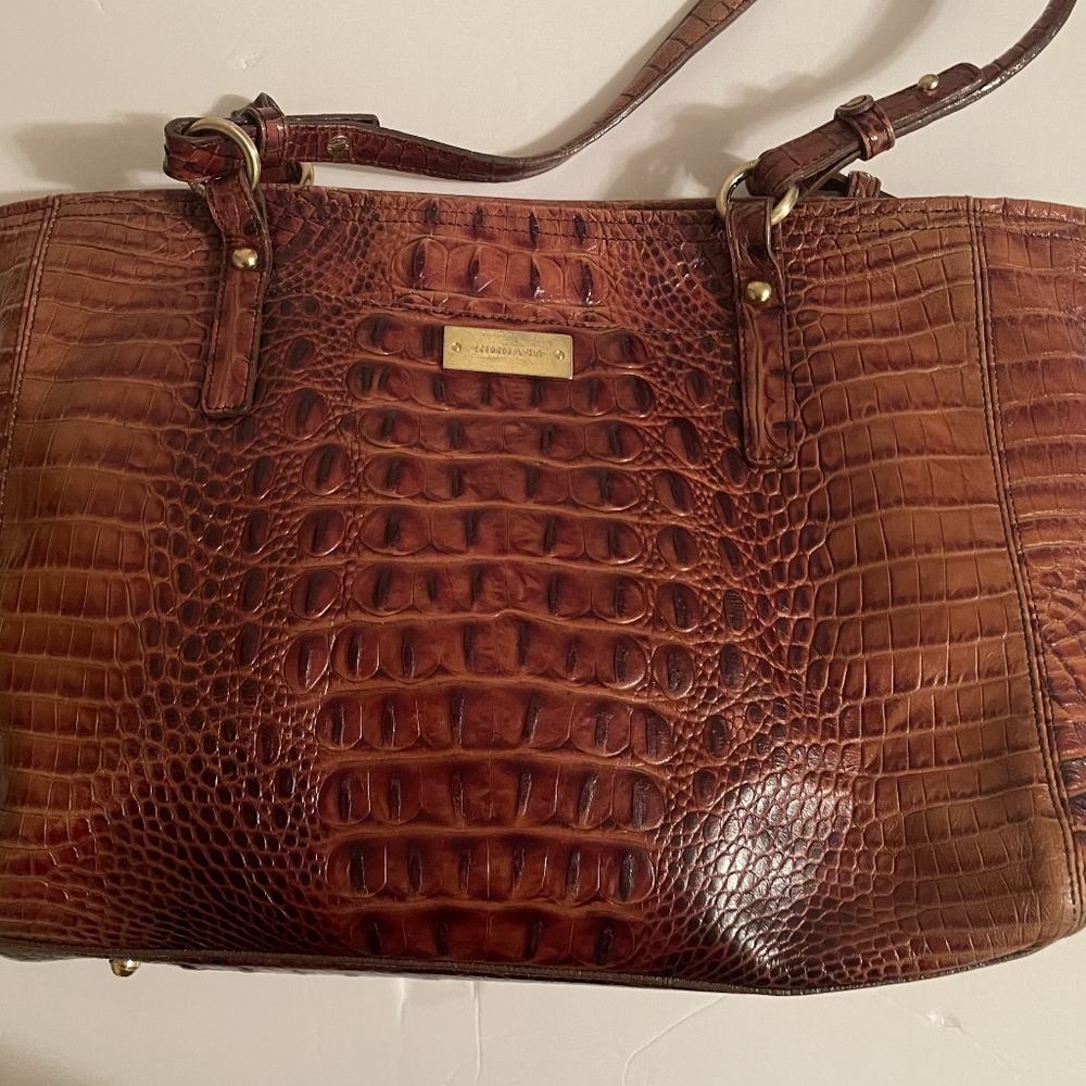 Brahmin Rich Brown Crocodile-Embossed Shoulder Bag